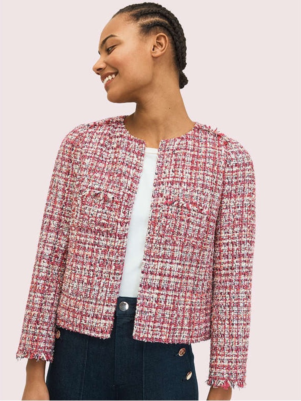Kate Spade Textured Tweed Jacket Pink Metallic size 00 classy elegant old money